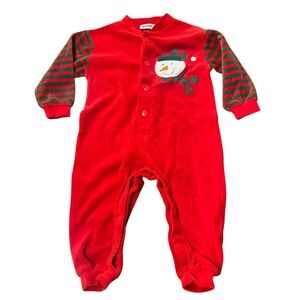 Avon Vtg 9-12 Month Red Green‎ Holiday Snowman Christmas One Piece Snap Button